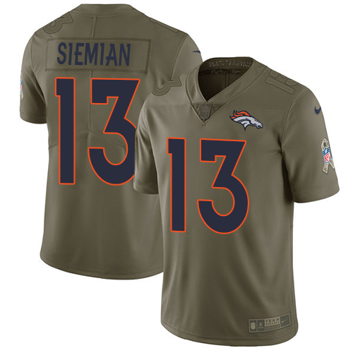 Nike Broncos #13 Trevor Siemian Olive Men's Stitched NFL Limited Salute to Service Jersey
